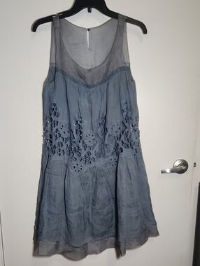 ERMANNO SCERVINO | 100% Ramie & Silk Lace Inset Dress | Made in Italy | IT 38